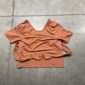 Nike Shirt Womens XL Rust Orange Dri-FIT Wrap Top Short Sleeve V Neck Athletic